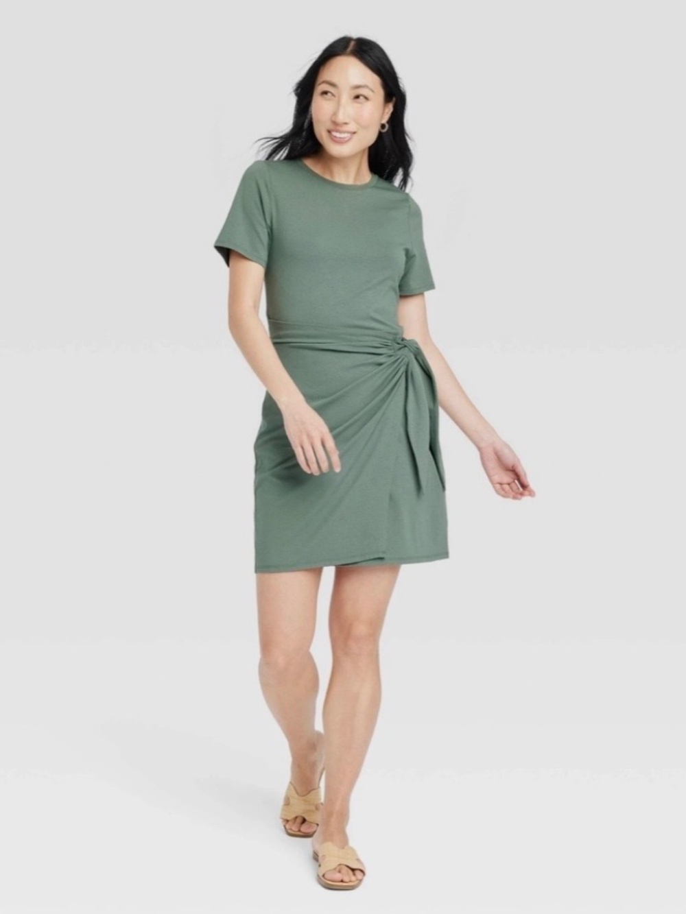 A New Day Olive Green Dress with a Wrap Bow Size Small Women's Dress